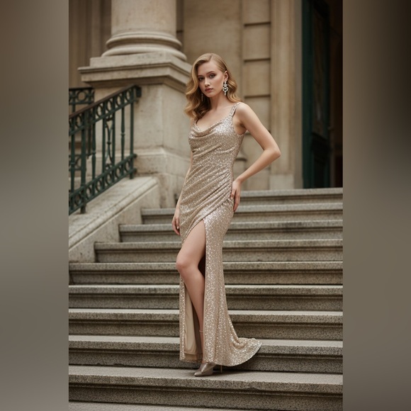 Glamorous Gold Sequin Prom Dress